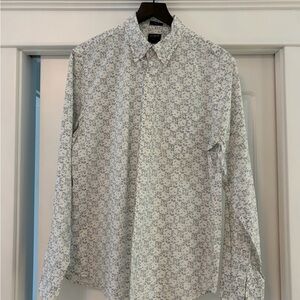 J. Crew Men's White and Blue Patterned Shirt
